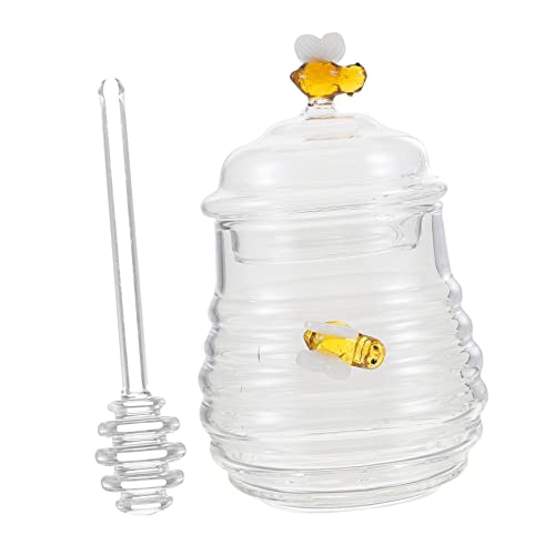 Ciieeo Glass Honey Jar with Dipper Stylish Kitchen Honey Dispenser for Syrup Molasses Jam Glass Container for Breakfasts Parties Festive Occasions Compact Convenient