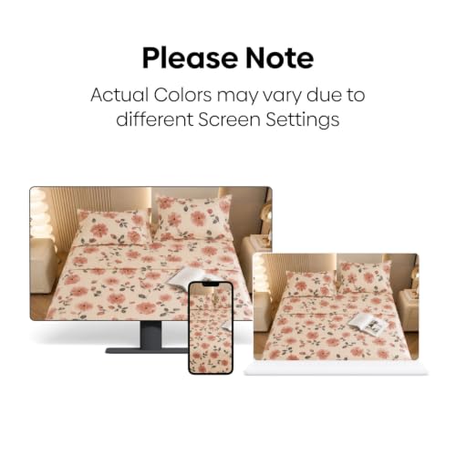 Image of MARROW LANE 300 TC Soft Air Cotton Double Bedsheet | Blush Poppy | Flatsheet with 2 Pillow Covers | Pink Floral Print (228.6 x 254 cm, Pink & White)