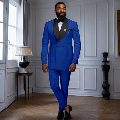 Men`s Bussiness Suit Double Breasted Slim Fit Brooch Blazer and Trousers 2 Piece Set Dashiki Tuxedo2