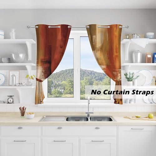 Image of Asuexpect Burnt Orange Kitchen Curtains 2 Panels Abstract Rust Curtain Room Darkening Grommet Window Drapes Modern Decorative Window Treatments, 26x36 Inches