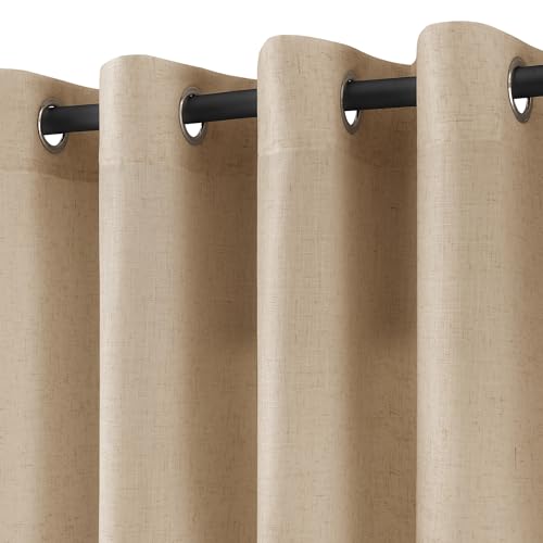 Image of Sand Beige Linen Curtains 84 Inches Long for Living Room Grommet Top Design Light Filtering Breathable Sheer Curtain Modern Farmhouse Semi Sheer Privacy Drapes for Bedroom Dining Room 52X84, 2 Panel
