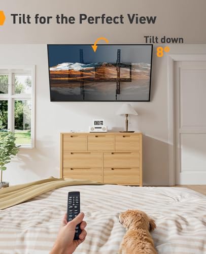 Perlegear TV Wandhalterung, Neigbare Fernseher Halterung für 37-82 Zoll Flach & Curved LED/LCD/OLED/Plasma Fernseher, Max VESA 600 x 400 mm, 60 kg Kapazität, mit verstellbaren Zugschnüren – Bild 6