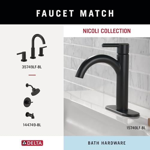 Image of Delta 4-Piece Matte Black Bathroom Set Towel Rack, Ring, Toilet Paper Holder, Hook | Nicoli Bath Accessories