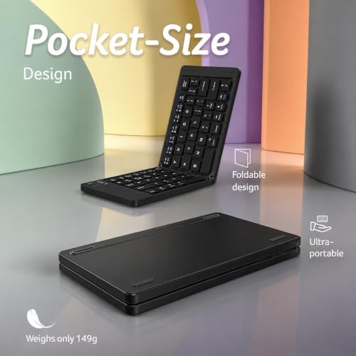 Image of Tobo MiniFold Foldable Bluetooth Keyboard, Ultra Portable 66-Key Wireless Keyboard, Bluetooth 5.0, Rechargeable Battery, Type-C Charging, 150mAh Battery, for Windows, Android,Laptops TD-B028B