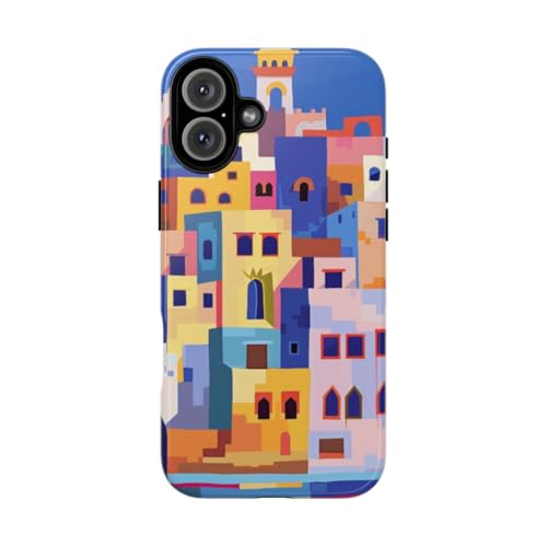 Coque ville côtière pour iPhone 16 Plus rigide et brillante bleu azur