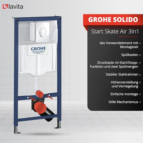 LAVITA Vorwandelement Solido Start + Wand Hänge WC Sofi Slim Golden Eye Gold Spülrandlos + WC-Sitz SoftClose Verchromter Knopf Komplettset Unterputz Spülkasten Toilette Komplett Sett WC – Bild 5