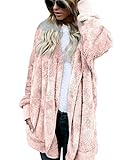MISSMAO Damen Teddy-Fleece Mantel Kuscheliger Langer Fleecemantel Kapuzenpullover mit Kapuze Rosa XL