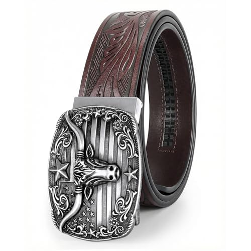 Image of BELTROAD Mens Ratchet Western Belt Leather Cowboy Belts for Men with Automatic Western Buckle Belt for Jeans Christmas Gifts
