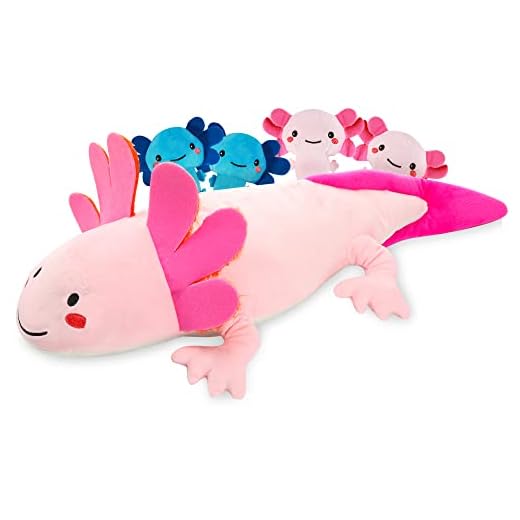 Daughe Axolotl Plush Toys 21 inch, 5pcs Stuffed Animal Axolotl Plushie Toy for Kids Girls, Birthday Gift, Home Decoration, Cute Mexican Salamander Plush Toy, Axolotl Mom with Babies
