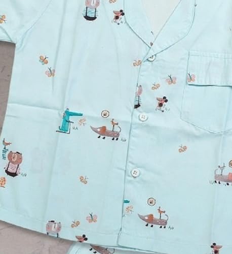 Image of MINIMATES Unisex Kids Cotton All Over Printed Night Suit Sleepwear Top & Pyjama Set Full Sleeve with Pockets for Girls & Boys with Buttons /Sleepwear for Girls /Night Dresses