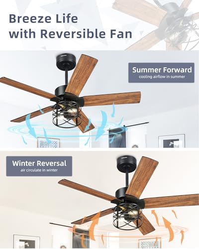 Image of YOUKAIN 42-Inch Farmhouse Ceiling Fan with Lights and Remote, Matte Black