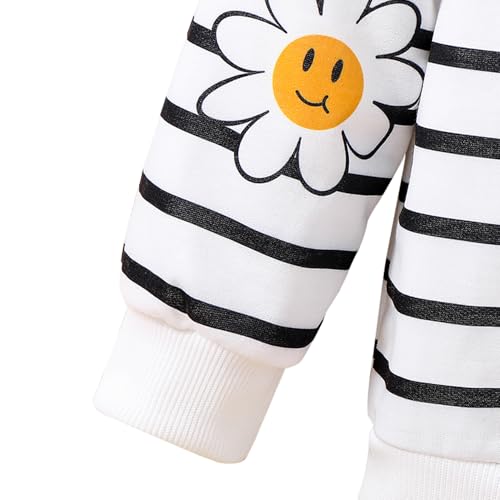 Toddler Girl Clothes-Black and White Stripe Print Crewneck Sweatshirt-Little Girls Long Sleeve Top Size(3~7 years)4