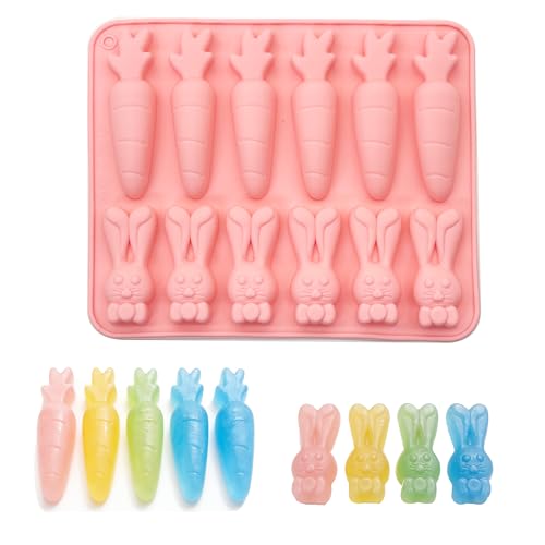 SEABABOO Moule En Silicone Pâques, 12 Cavités Moules À Chocolat Figurines De Lapin Carotte, Pâques Lapin Bricolage Moule En Silicone pour Chocolat Biscuits...