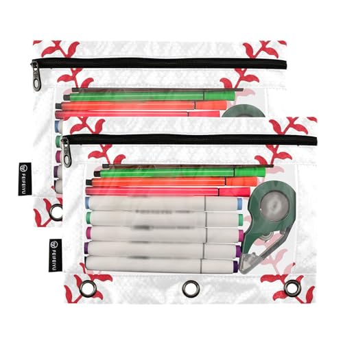 Image of FBaseball Pencil Pouch for 3 Ring Binder 2 Pack Clear Window Pencil Bags with Zipper Pencil Case for School Class Office College Supplies