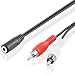 Produktbild BestPlug 20cm Y RCA Audio Kabel Adapter Verteiler Splitter Weiche Aux in Out, 1 3,5mm Stereo Klinke Buchse Kupplung weiblich auf 2 L-R Cinch Stecker männlich, Schwarz