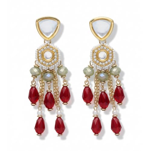 Image of SANJOYA by EVERSTYLISH Embroidered Earrings for Women | Pastel Stone & Beaded Dangler Earrings | Ethnic Jewelry for Weddings, Festivals & Special Occasions