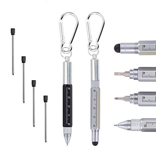 Falytemow 6 in 1 Small Metal Tech Tool Ballpoint Pens with Key Ring