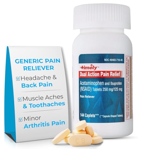 TIME-Cap Labs Dual Action Pain Reliever Acetaminophen 250mg & Ibuprofen 125mg – Back Pain, Arthritis & Headache Relief – National Brand Equivalent, Factory Direct NSAID - 144 Caplets