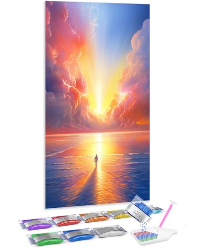 Cuadro Jumpdot de diamantes 5D para relajación con paisaje marino de 70x40 cm
