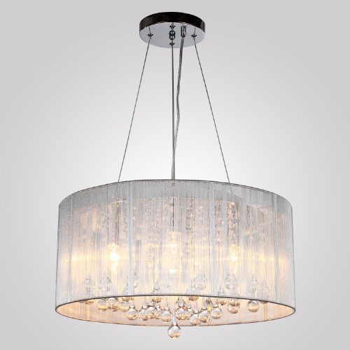 LightInTheBox Modern Silver Crystal Pendant Light in Cylinder Shade Drum Style Home Ceiling Light Fixture Flush Mount Pendant Light Chandeliers Lighting for Bedroom Living Room Dining Room Guest Room
