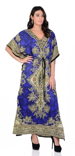 Women's Kaftan Dress Beach Cover Up Tribal Ethnic Print Plus Size V-Neck Loose Kimono Maxi Dress2