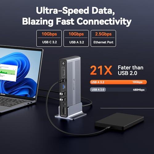 Image of TobenONE Docking Station 5 Monitors, Cooling Fan, 8K+Quad 4K@120Hz Display | Single 8K, 45W Fast Charging, 2.5GbE, SD /MicroSD4.0, DisplayLink Dock for Thunderbolt MacBook Windows, Driver Required DL7400