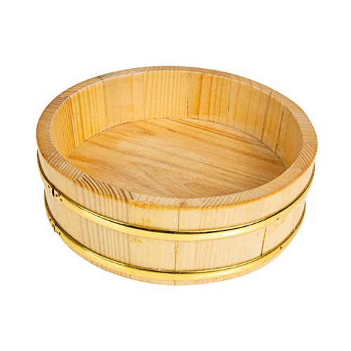 Cabilock Cubo de Sushi Japonés Redondo de Madera Natural Borde Dorado, Contenedor para Mezclar y Servir Arroz, Uso Recomendado en Cocina Japonesa y Hogar