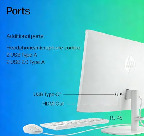 Image of HP 21.45 inch FHD All-in-One PC, Intel N200, 32GB DDR5, 1TB PCIe SSD, WiFi 6, Bluetooth, Windows 11 Home, Includes Wired Keyboard & Mouse + External 9H 6-in-1 DVD Drive, White