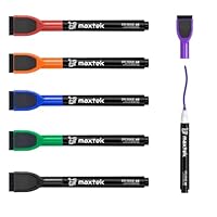 maxtek Magnetic Whiteboard Pens Markers, 6 Colours Fine Tip White Board Markers Erasable with Eraser for Kids, Low Odour Thin Dry Wipe Pens for Whiteboard (Pack of 6)