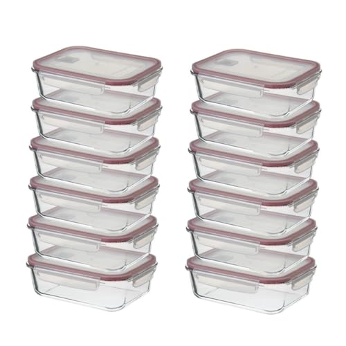 CASASELECCION 12 Tuppers de Cristal Hermético con Tapa y válvula de ventilación de 1500 ml para Comida, Recipiente de Vidrio, Uso Apto en Horno/Microondas/Lavavajillas/Congelador, Sin BPA
