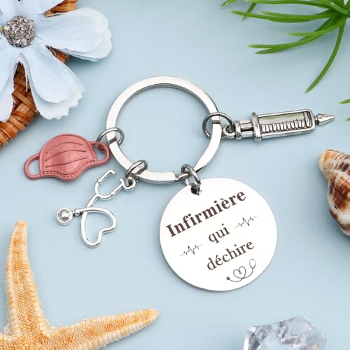kEUkunHA Cadeau Infirmiere Merci Cadeau Fete Des Meres Cadeaux Noel Saint Valentin Petits Avent Anniversaire Journée Des Infirmières Cadeaux Halloween Paques Original Porte Clef pour Infirmiere – vue 3