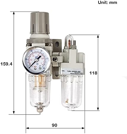 Dimensional drawing of the AC2010-02 FRL unit