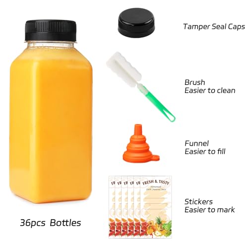 BAKHUK 36pcs 8oz Juice Bottles with Lids, Food Grade Reusable Clear Containers with Black Tamper Evident Caps for Juice, Milk and Other Beverages by BAKHUK - Image 3