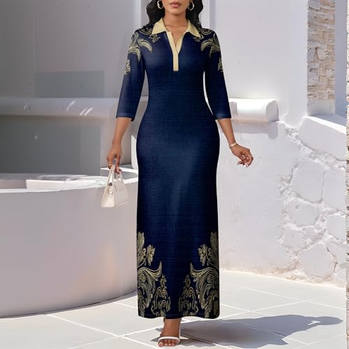 Image of PinkPatty Women's Casual 3 /4 Sleeve Polo V Neck Bodycon Maxi Dress