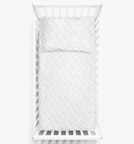 Baby Comfort 2 Piece Bedding Set 135x100cm Duvet Cover & Pillowcase for Toddler Cot Bed 12M+ Stars Grey (Small Stars)