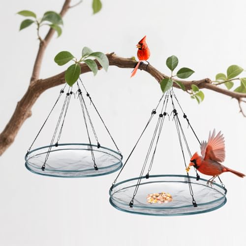 2 Pack Feeder Bird Seed Catcher Tray - Diameter Durable Outdoor Bird Feeding Platform with Adjustable Hanging Hoop and Seed Guard (Green, 24')