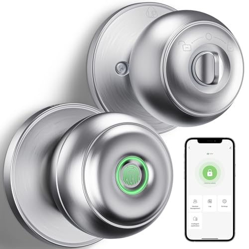 GeekTale Fingerprint Door Lock for Bedrooms, Fingerprint Door Knob with Lock, Smart Door Lock, App Control, Back-up Keys, Thumbprint Door Knob for Bedrooms, Office, Apartment