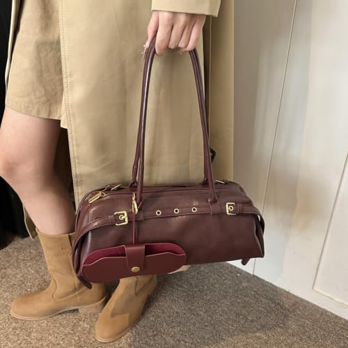 Boston Handbag for Women Casual Shoulder Bag PU Leather Retro Underarm Bag Tote Bag Commuter Bag4