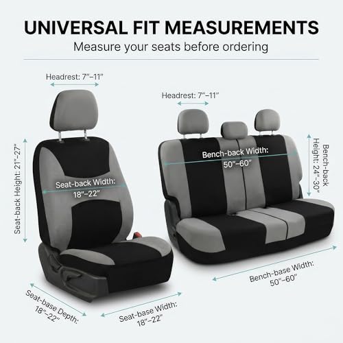 Image of FH Group Car Seat Covers Rear Set Cloth - Universal Fit Automotive Seat Covers, Low Back Front Seat Covers, Solid Back Seat Cover, Washable Car Seat Cover for SUV, Sedan and Van Gray