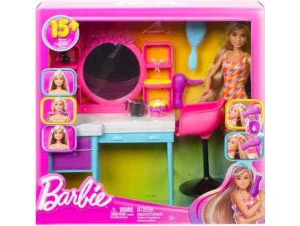 Cofanetto per Barbie Salone di Parrucchiere + Bambola Manichino + 16 Accessori - Set Parrucchiere + Carta Tigre - Giocattolo Ragazza