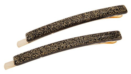 France Luxe Bobby Pin Pair on Gold Wire - Gold Glitter/Black