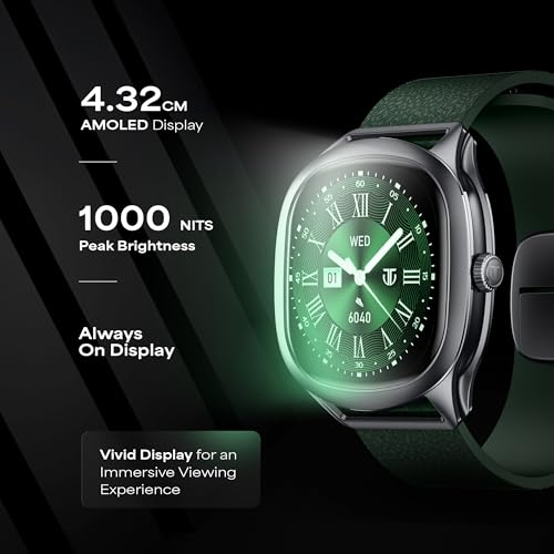 Image of Titan EVOKE S Smartwatch with 1.7 inch AMOLED Display,1000 Nits, AI Watch Faces, Rotary Crown, AI Chat, Smart Glance, Flush strap Transition,Magnetic Precision Buckle,BT Calling, 24 /7 Health Suite - Green