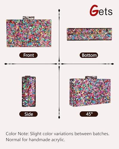 Image of Gets Acrylic Purses and Handbags for Women Multicolor Perspex Geometric Patterns Box Clutch Banquet Evening Crossbody Handbag