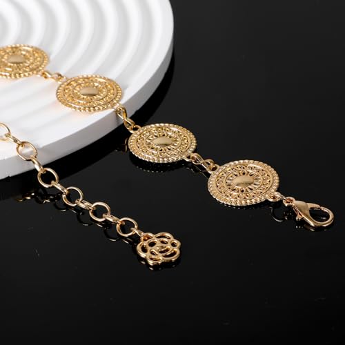 Xindojuz 1 PCS Western Belt for Women, Metal Gold Chain Belt for Dress, Country Boho Cowgirl Waist Chain for Jeans Concho Concert Gold Chains Hip Belts (116 cm)3