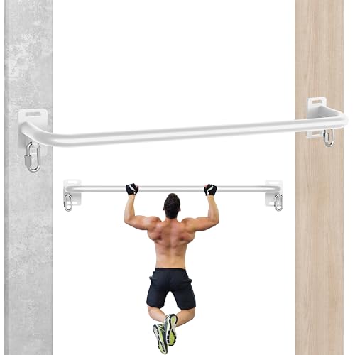 Pull Up Bar Wall Mounted, Heavy Duty 600lbs Capacity Chin Up Bar, Multi-Grip Joist PullUp Bar for Calisthenics/Quick Install, For Garage, Basement, Indoor Strength Training-White