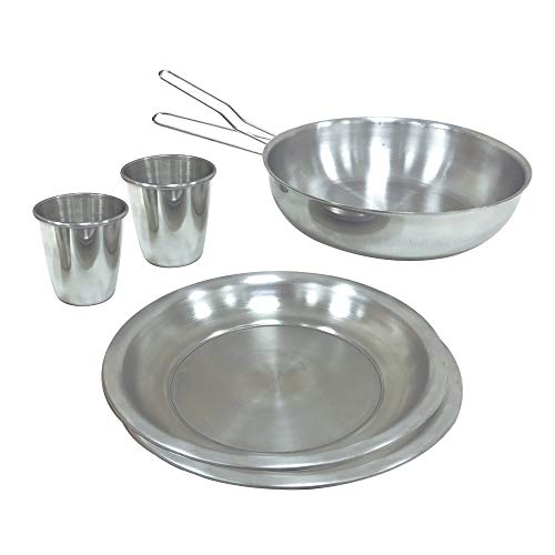 Nautika, Kit de Cozinha De Camping Gourmet Com 6 Peças, 2 copos, 2 pratos, 1 frigideira e 1 pegador universal removível, Compacto Em Alumínio