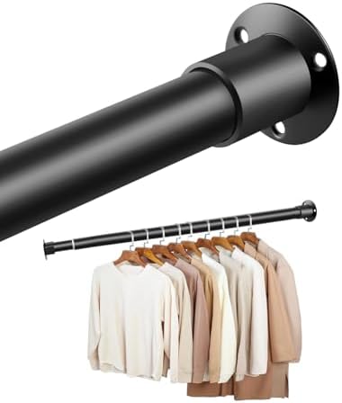 Closet Rod, Adjustable Black Closet Rod Heavy Duty, Tension Rod for Closet Pole for Hanging Clothes, 17-52 inch Metal Closet Bars Wall Mount for Wardrobes Laundry RV
