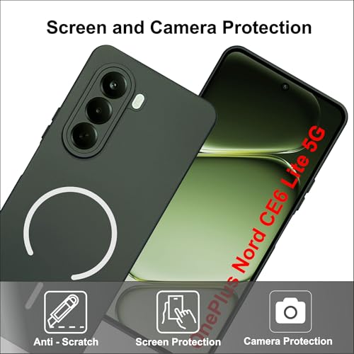 Image of SBMS Silicone Back Cover Case for OnePlus Nord CE6 Lite 5G | Soft Micro-Fibre Lining Inside | Magsafe Print On Back Side Camera Protection Bump | Shockproof Case OnePlus Nord CE 6 Lite (Green)