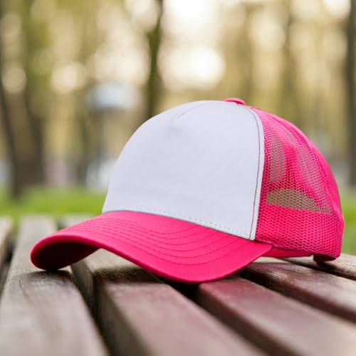 Image of Falari 5-Panel Mesh Baseball Cap, Trucker Hat, Structured Plain Design, Cotton, Adjustable Size