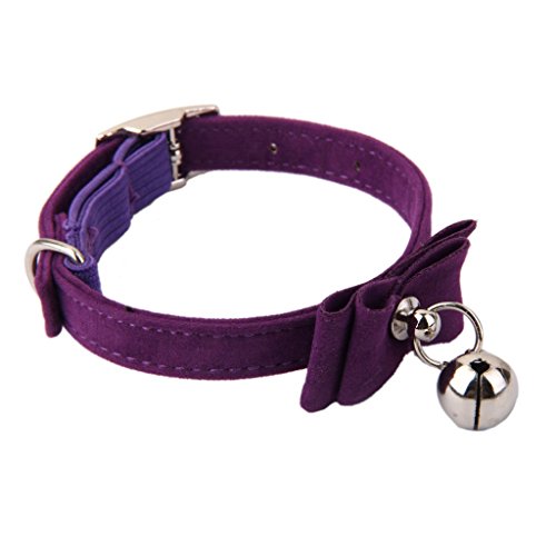 Image of Adjustable Pet Kitten Cat Safety Collar Bell Buckle Neck (Purple), Velvet, (Pack Of 1),27 Cm